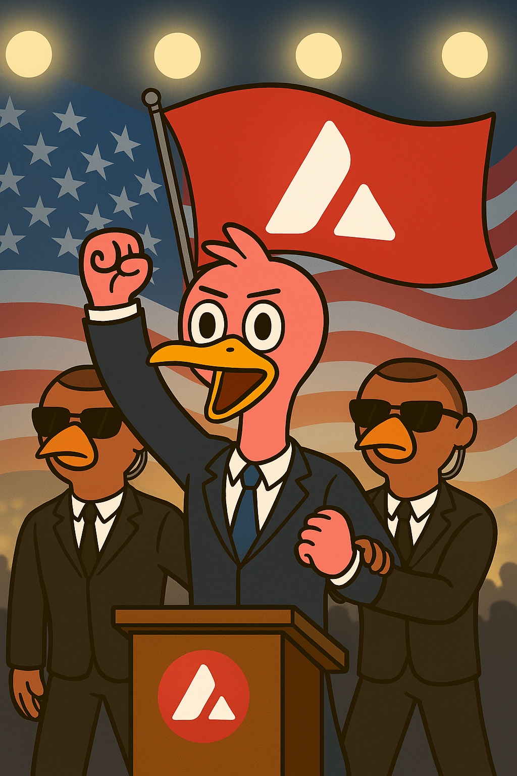 COCO mascot with Avalanche AVAX flag for transferring cryptocurrency